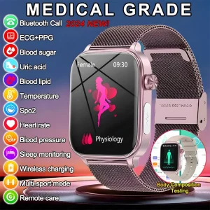 2024 New ECG+PPG Medical Grade Smart Watch Women Blood Glucose Blood Lipid Uric Acid Women Menstrual Health Tracker Smartwatches