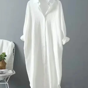 2024 Fashion White Long Dress for Women Autumn Long Sleeve Cotton Elegant Shirt Dresses Casual Clothing