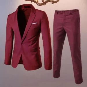 Suit Jacket Pants Set Stylish Men's Business Suit Set Lapel Single Button Coat Slim Fit Pants with Pockets Workwear for A