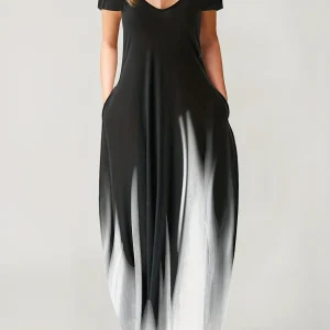 New Summer Loose Print Casual Women's Dress Pocket Long Dress
